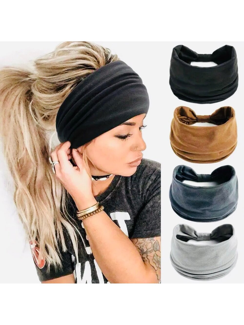 New - Thick Boho Chic Headband - Black